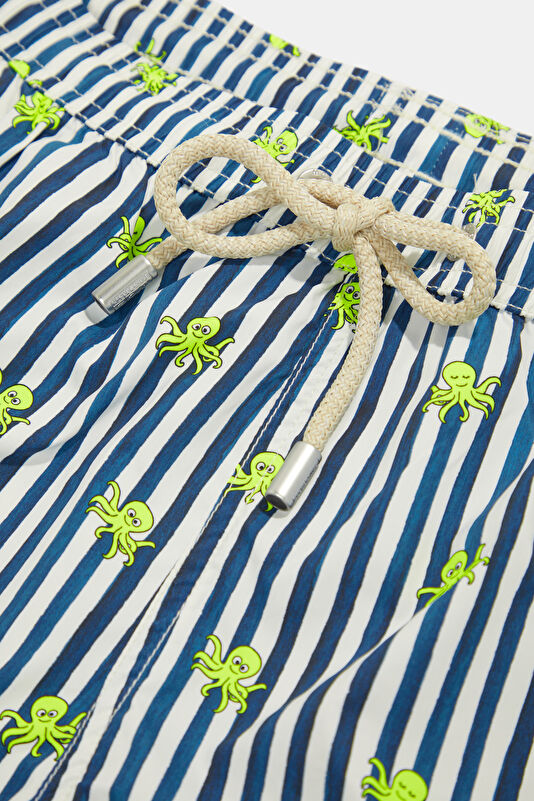 Lighting Micro Stretch Striped Octopus Pattern Men's Navy Swimsuit 3