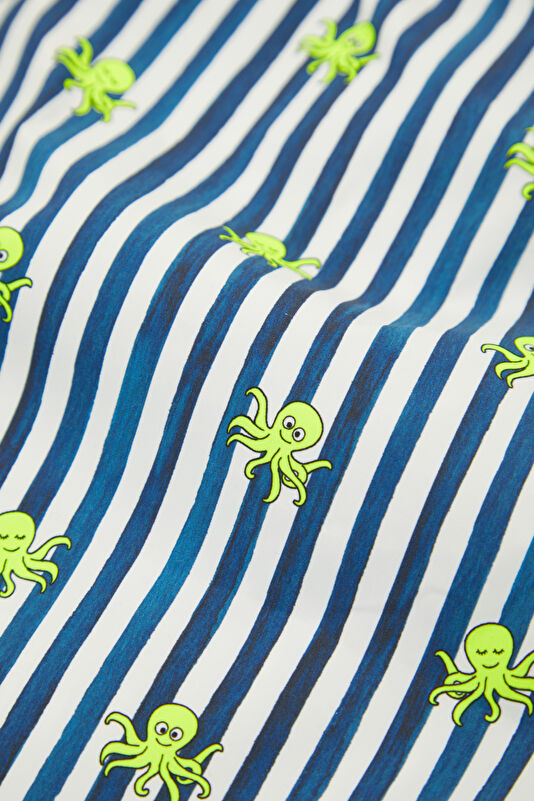 Lighting Micro Stretch Striped Octopus Pattern Men's Navy Swimsuit 4