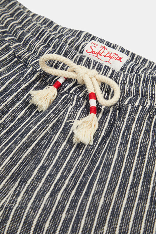 Calais Crochet Çizgili Erkek Mavi Pantolon 3