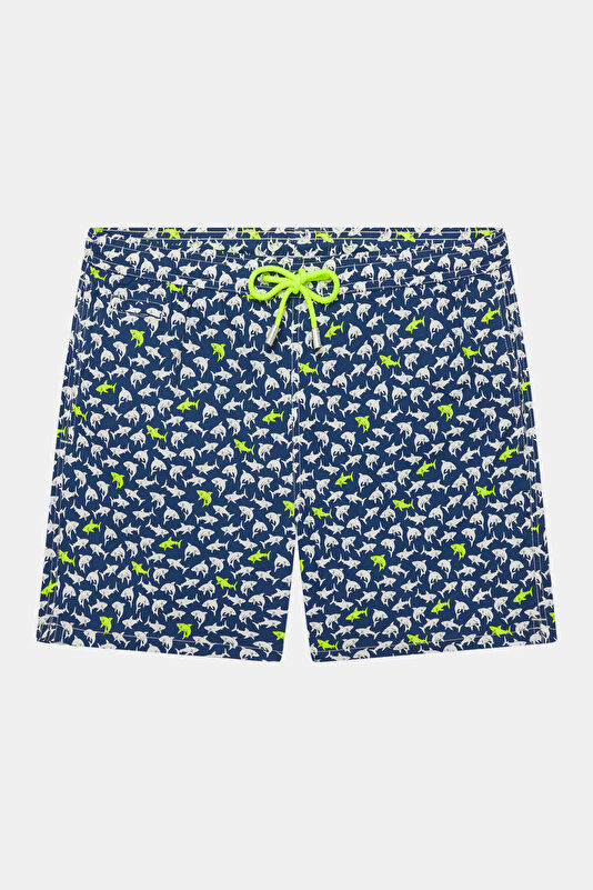 Lighting Micro Stretch Shark Pattern Men's Navy Swimsuit