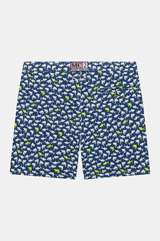 Lighting Micro Stretch Shark Pattern Men's Navy Swimsuit 2