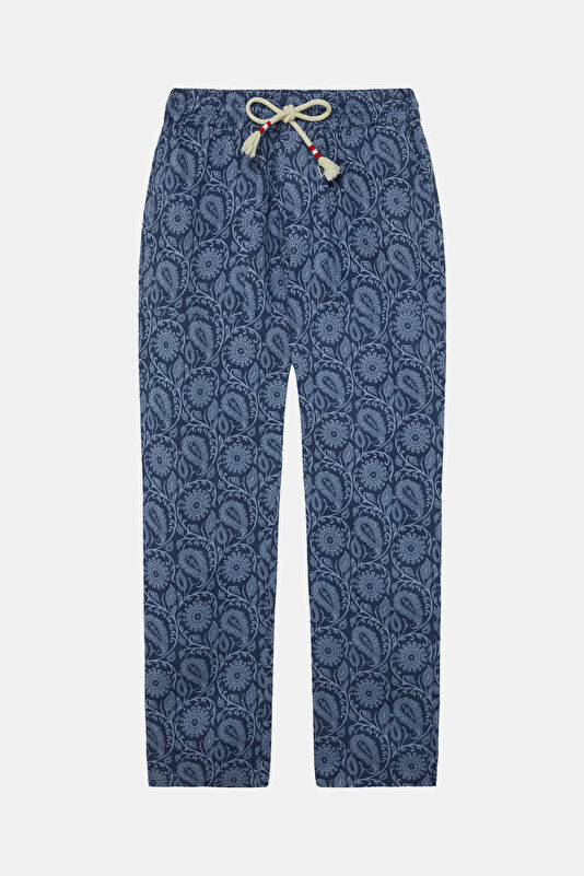 Calais Shawl Pattern Men's Navy Linen Trousers