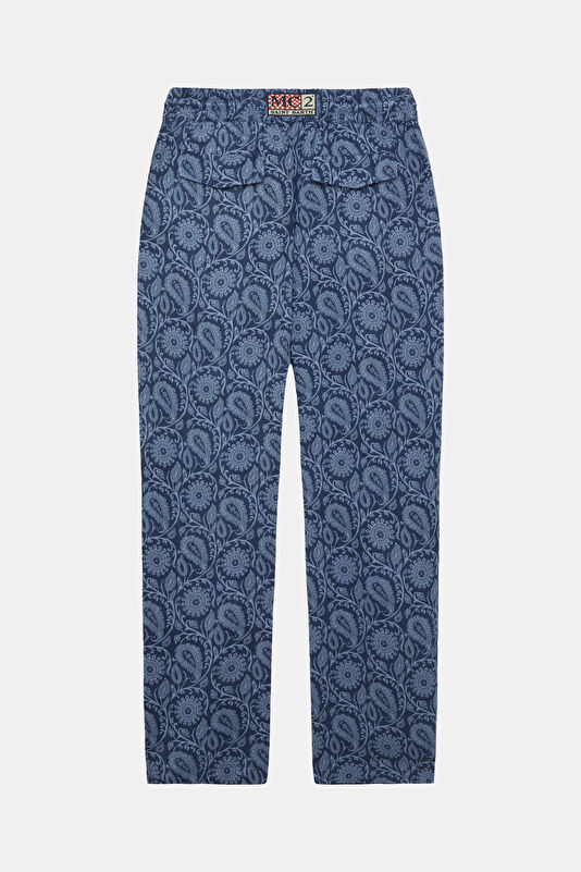 Calais Shawl Pattern Men's Navy Linen Trousers 2