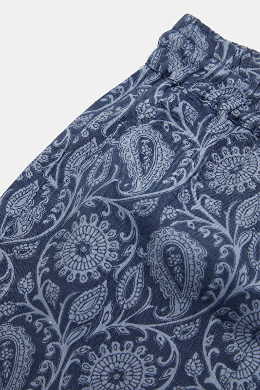 Calais Shawl Pattern Men's Navy Linen Trousers 4