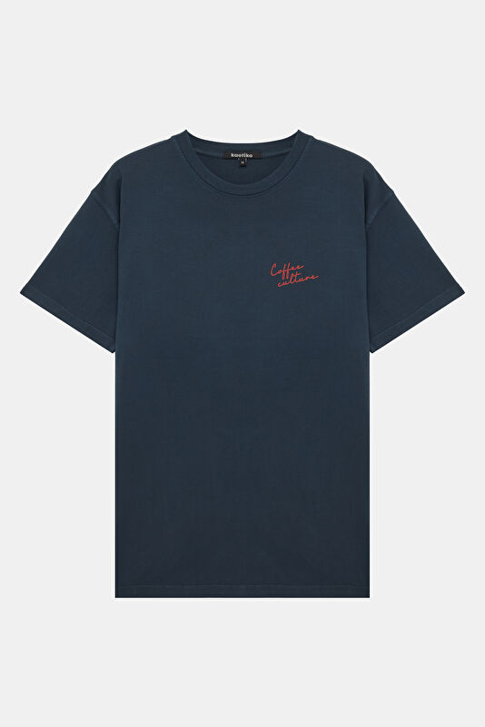 Relax Fit Navy Crew Neck Printed Men's T-Shirt