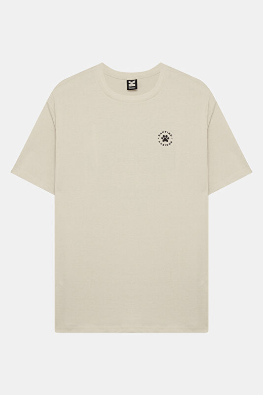 Relax Fit Cream Crew Neck Printed Men's T-Shirt