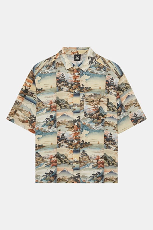 Relax Fit Multicolored Patterned Resort Collar Men's Shirt