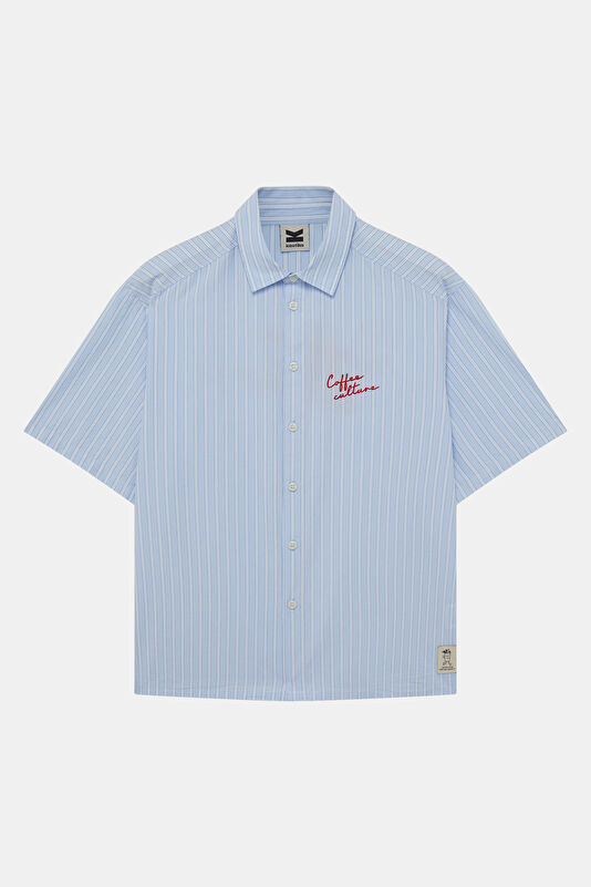 Relax Fit Blue Embroidered Men's Shirt