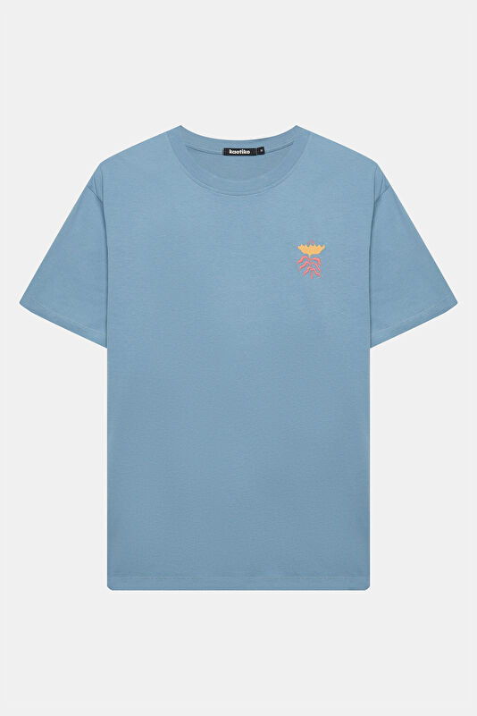 Relax Fit Light Blue Crew Neck Printed Men's T-Shirt