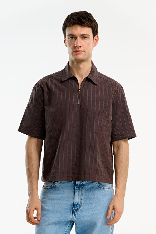 Relax Fit Brown Striped Men's Shirt