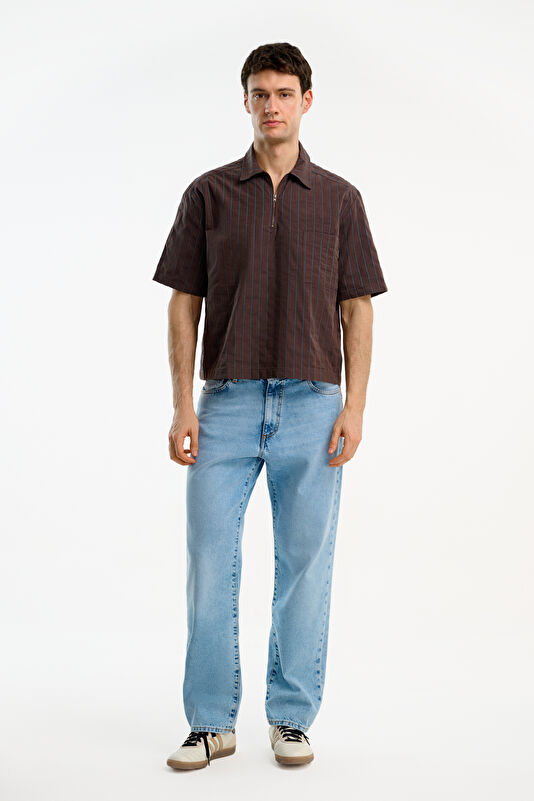 Relax Fit Brown Striped Men's Shirt 3