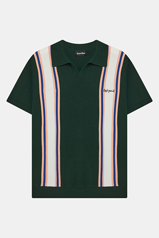 Relax Fit Green Striped Patterned Men's T-Shirt