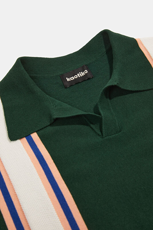 Relax Fit Green Striped Patterned Men's T-Shirt 3