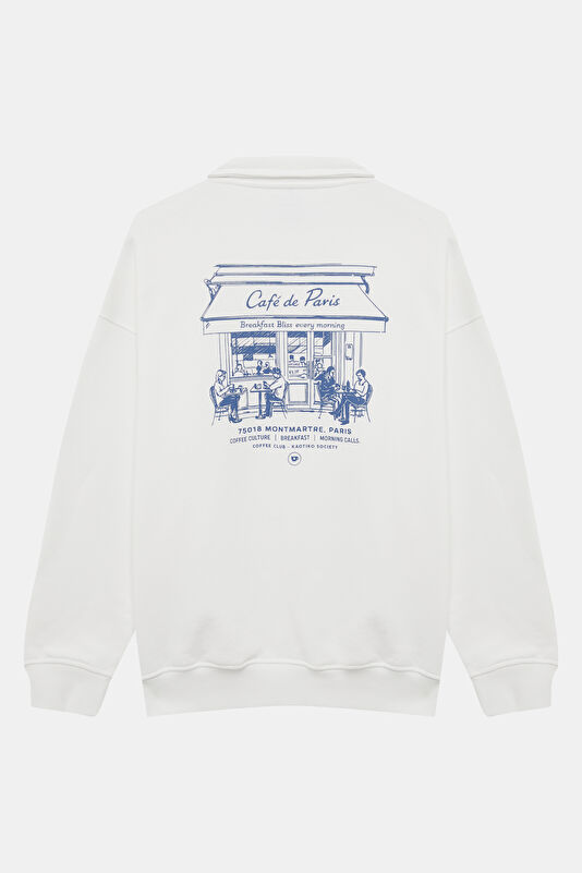 Beyaz Relax Kalıp Bisiklet Yaka Erkek Sweatshirt 2