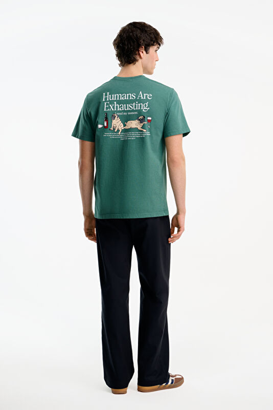 Relax Fit Dark Green Crew Neck Printed Men's T-Shirt 2
