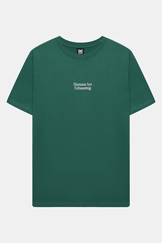 Relax Fit Dark Green Crew Neck Printed Men's T-Shirt 4