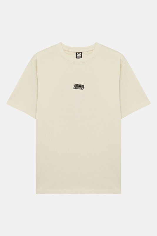 Relax Fit Cream Crew Neck Printed Men's T-Shirt