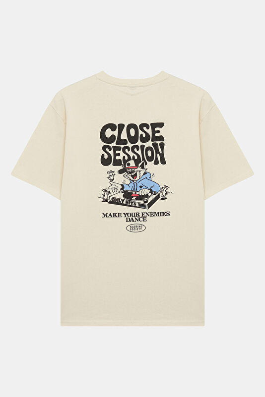 Relax Fit Cream Crew Neck Printed Men's T-Shirt 2