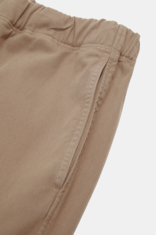 Relax Fit Beige Wide Leg Cotton Elastane Men's Trousers 4