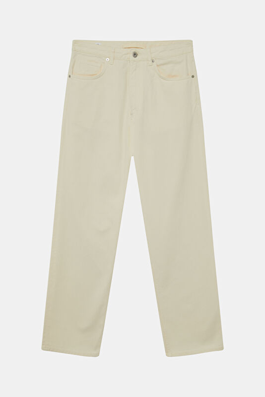Relax Fit Ecru Wide Leg Men's Trousers