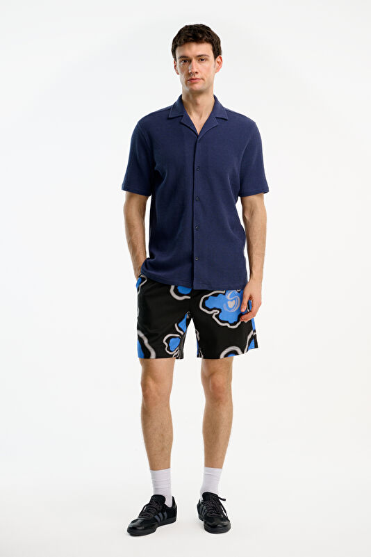 Relax Fit Navy Resort Collar Men's Shirt 3