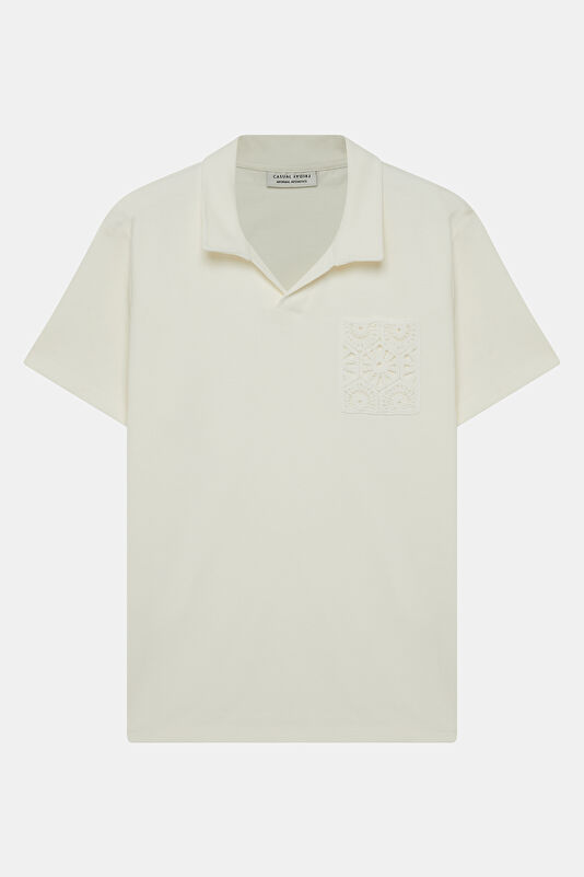 Relax Fit Cream Polo Collar Men's T-Shirt