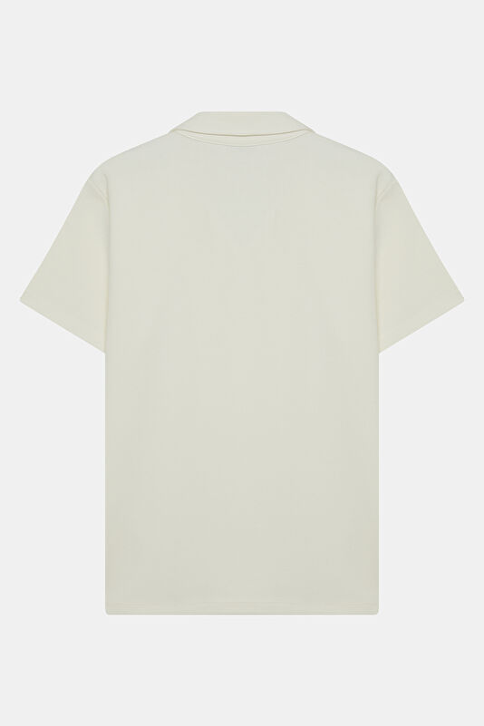 Relax Fit Cream Polo Collar Men's T-Shirt 2