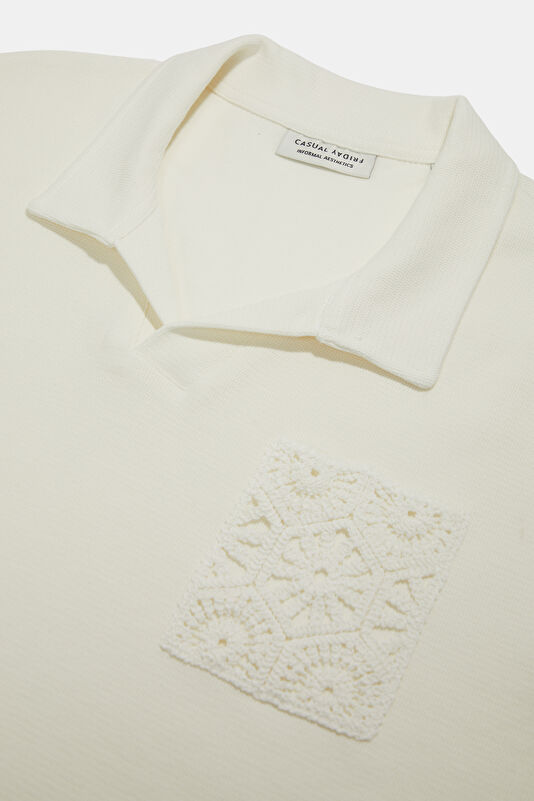 Relax Fit Cream Polo Collar Men's T-Shirt 3
