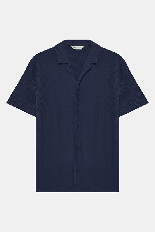 Relax Fit Navy Resort Collar Men's Shirt 4