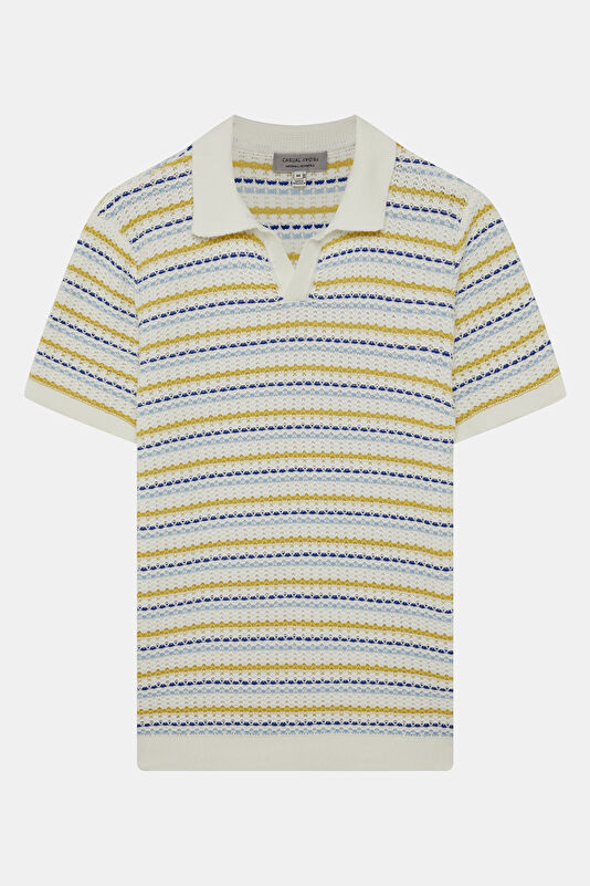 Relax Kalıp Çok Renkli Polo Yaka Çizgili Erkek T-Shirt