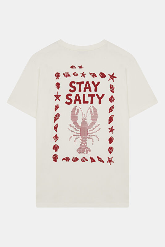 Relax Kalıp Beyaz Bisiklet Yaka Baskılı Erkek T-Shirt 2
