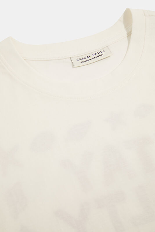 Relax Kalıp Beyaz Bisiklet Yaka Baskılı Erkek T-Shirt 3