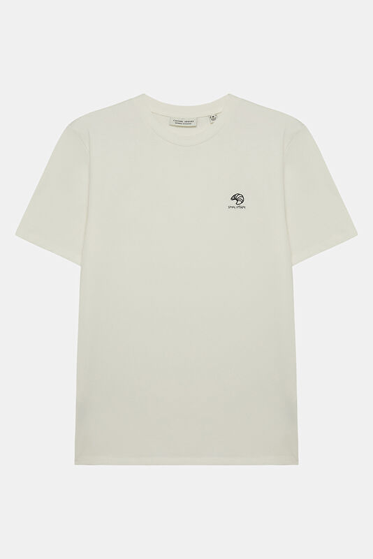 Relax Fit White Crew Neck Printed Men's T-Shirt