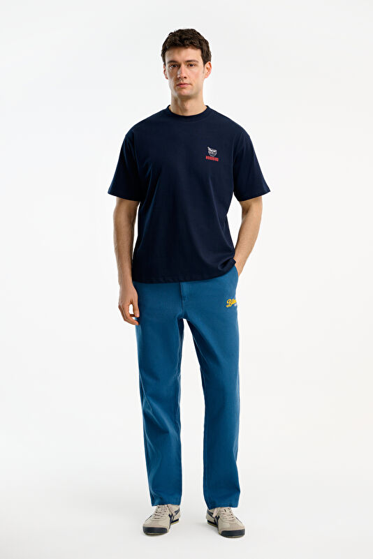 Relax Fit Navy Blue Crew Neck Printed Men's T-Shirt 3