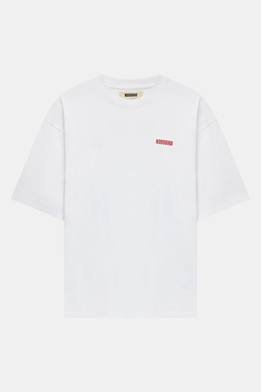 Relax Kalıp Beyaz Bisiklet Yaka Baskılı Erkek T-Shirt