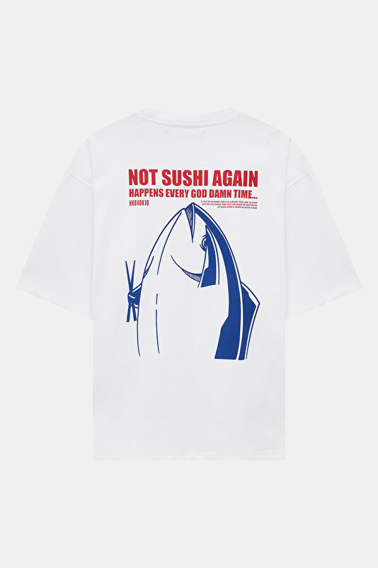 Relax Kalıp Beyaz Bisiklet Yaka Baskılı Erkek T-Shirt 2