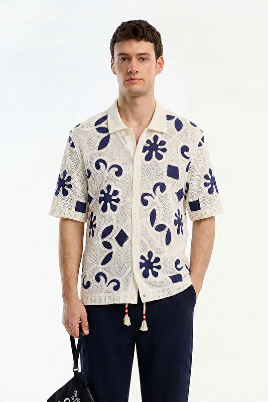 Relax Fit Ecru Patterned Men's Shirt