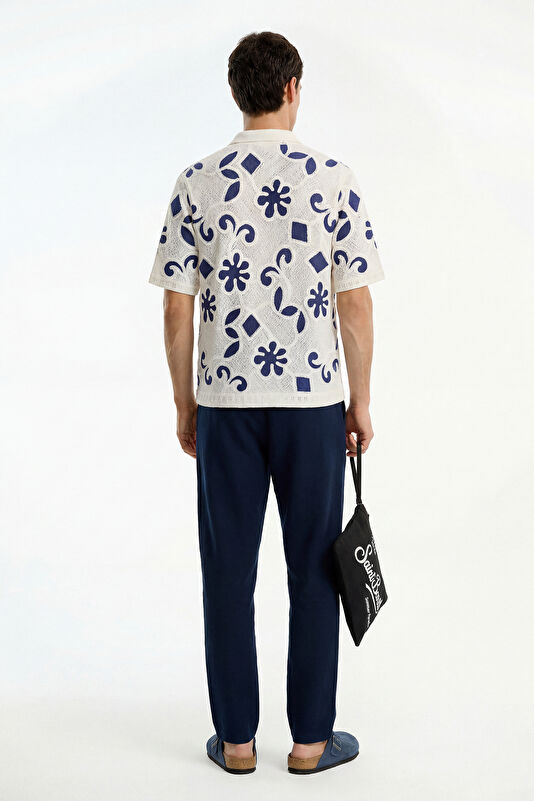 Relax Fit Ecru Patterned Men's Shirt 2