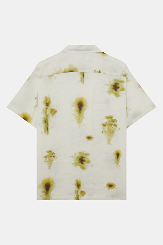 Ecru Patterned Resort Collar Linen Men's Shirt 2