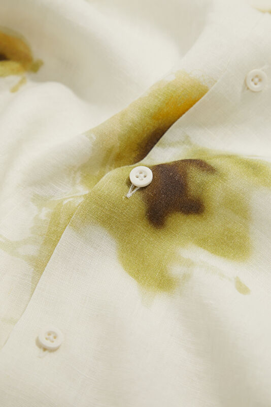 Ecru Patterned Resort Collar Linen Men's Shirt 4