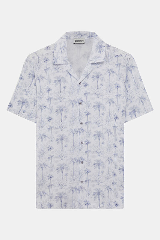 White Patterned Resort Collar Men's Shirt 4
