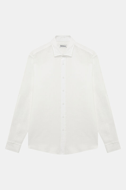 White Regular Linen Men's Shirt