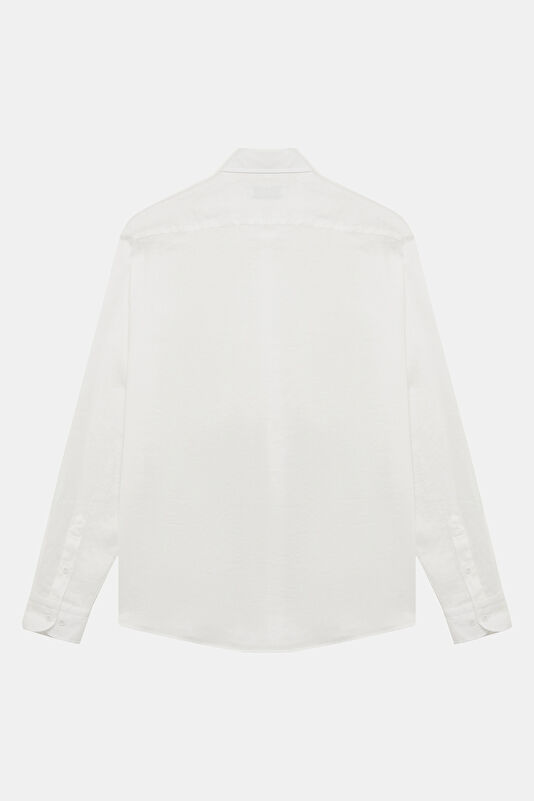 White Regular Linen Men's Shirt 2