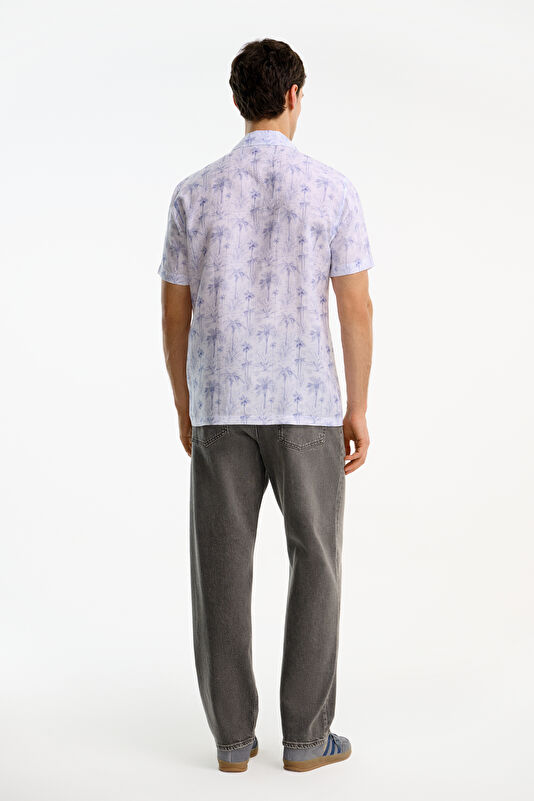 White Patterned Resort Collar Men's Shirt 2