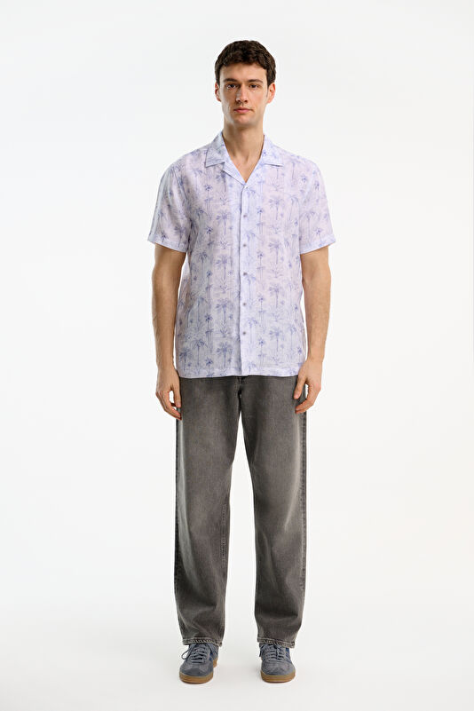 White Patterned Resort Collar Men's Shirt 3