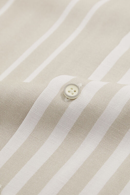 Beige Striped Patterned Resort Collar Men's Shirt 4