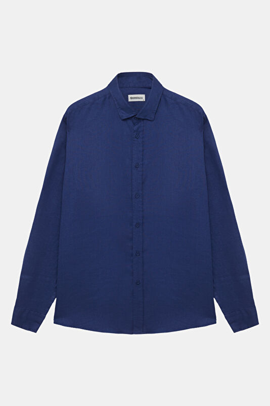 Navy Regular Linen Men's Shirt
