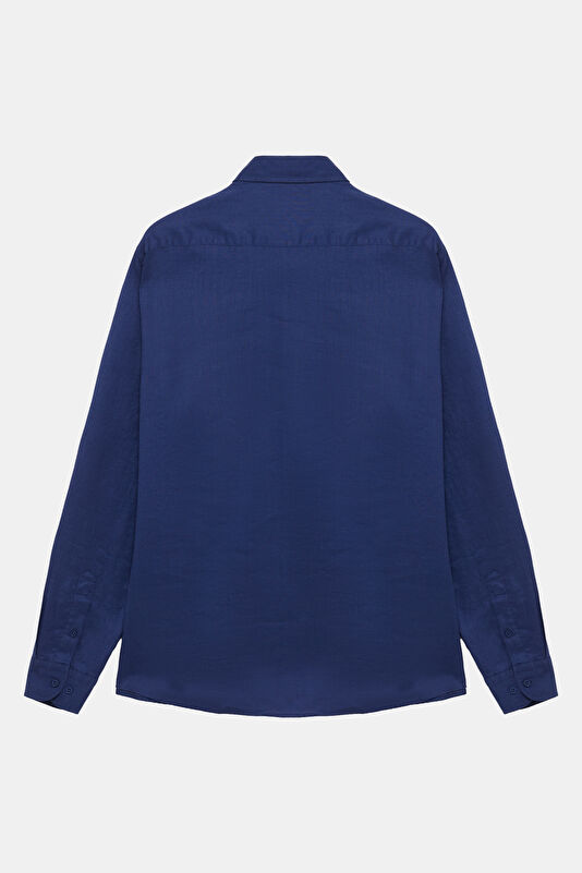 Navy Regular Linen Men's Shirt 2