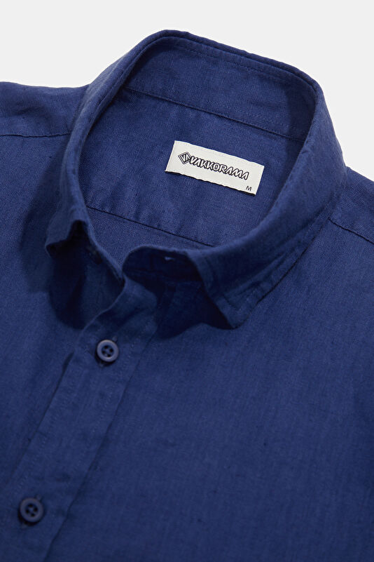 Navy Regular Linen Men's Shirt 3