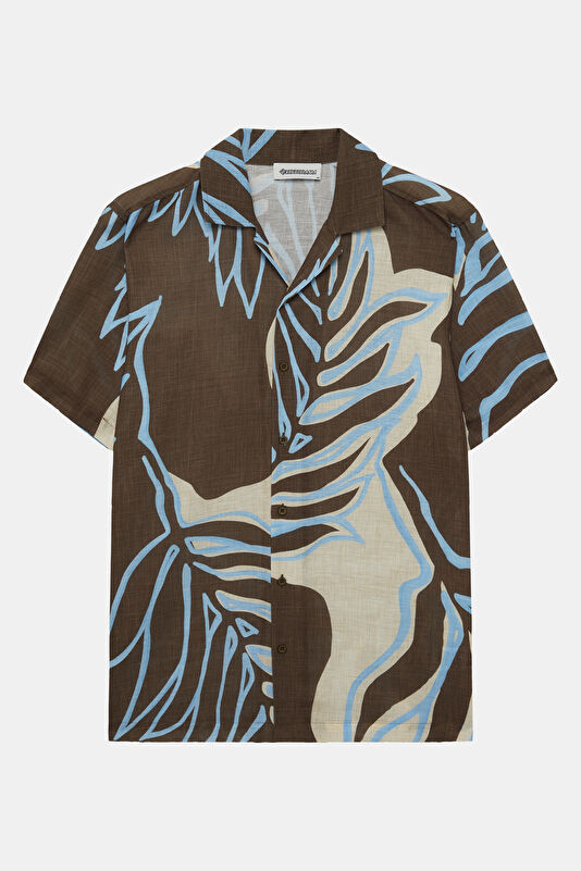 Blue Patterned Resort Collar Men's Shirt